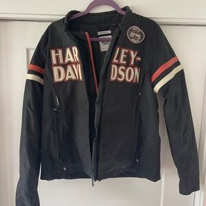 Harley-Davidson Black Leather Jacket with Logo and Stripes